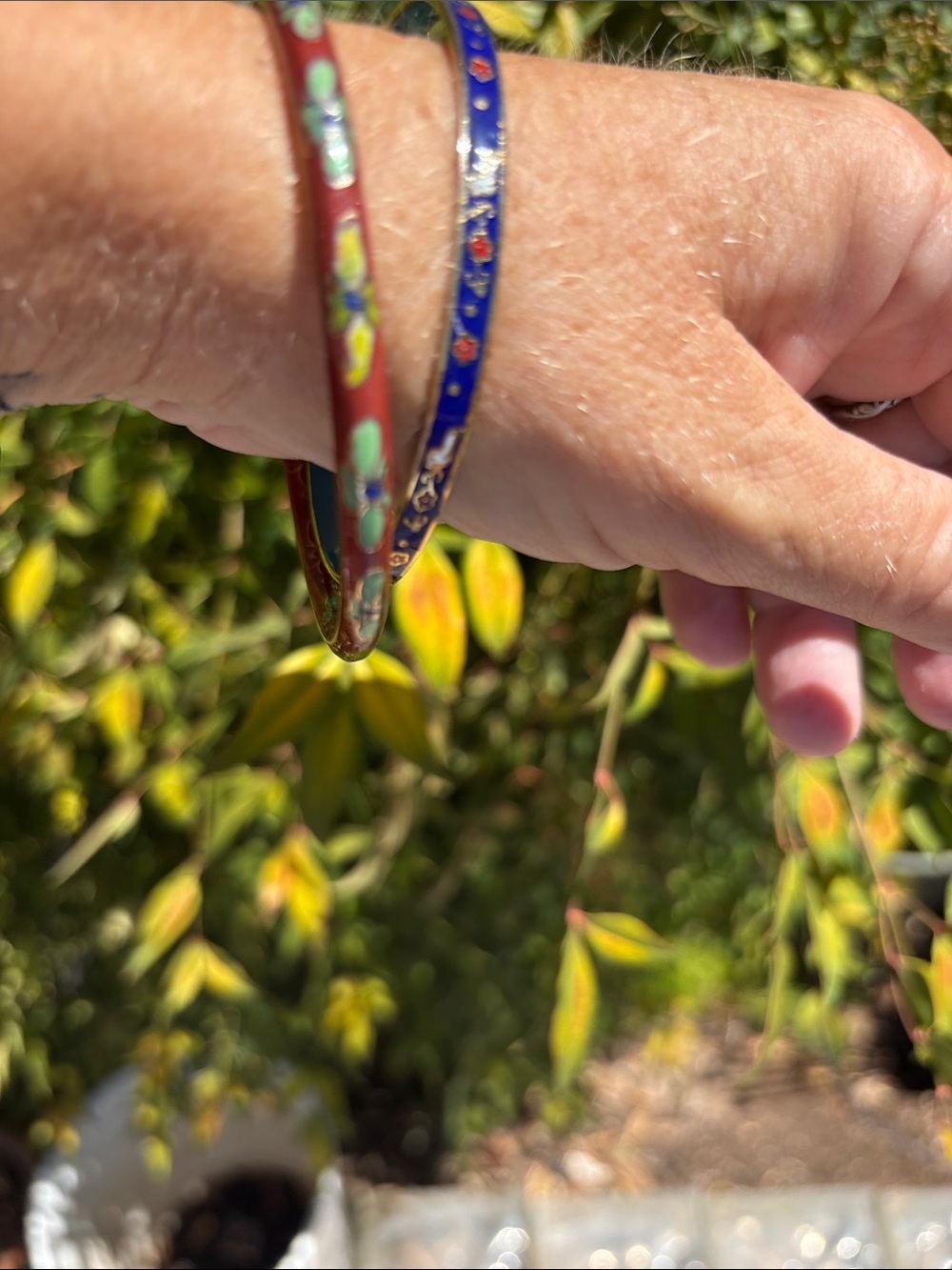 Floral Enamel Bangle Bracelets in Blue and Red